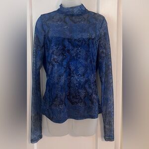 BCBGeneration Blue Snakeskin Print Mock Neck Long Sleeve Stretch Top